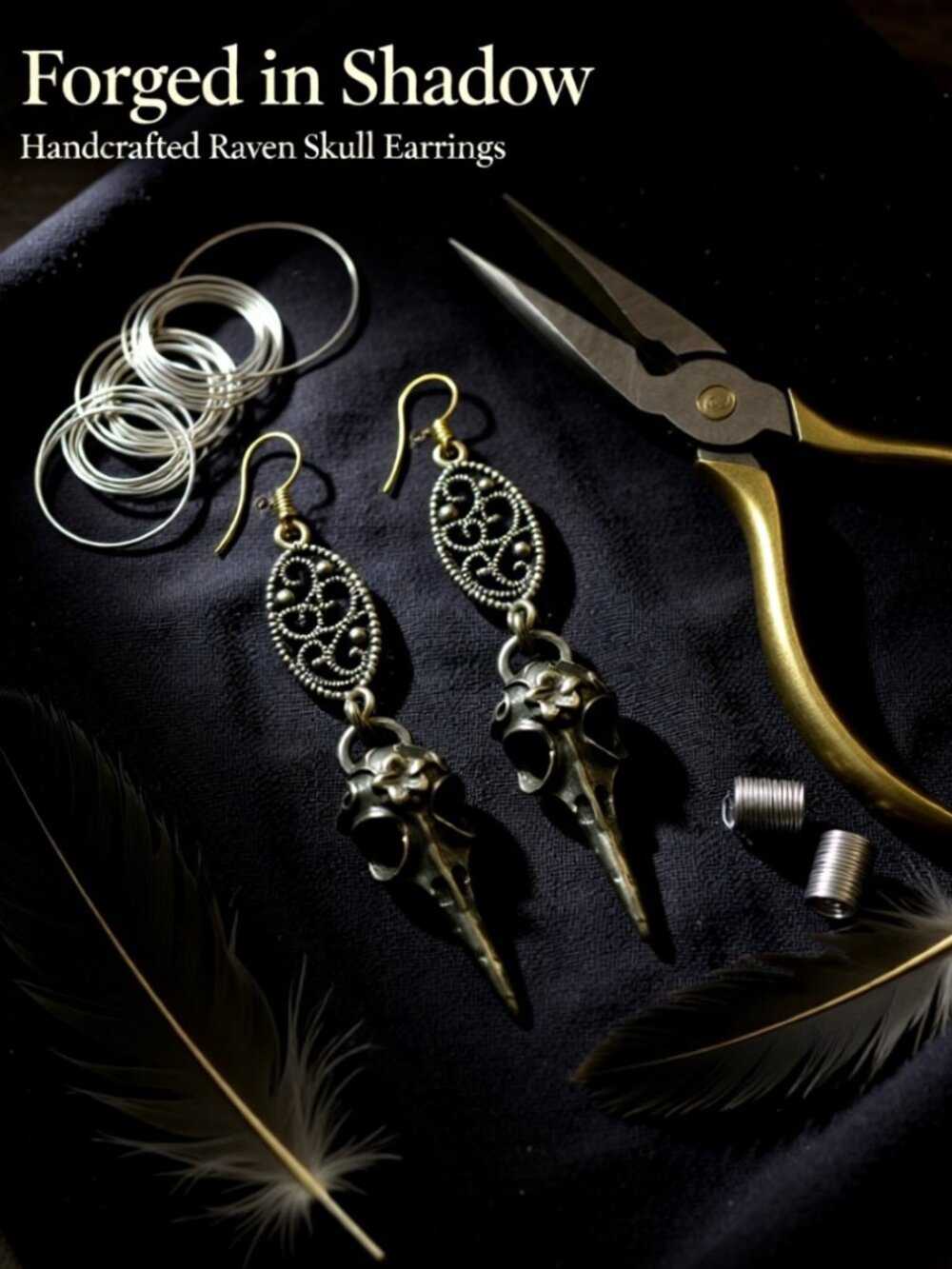 ForestCore - ForestWitch - Seductive - Dark Alt - Bronze Raven Skull Earrings
